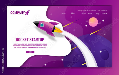 Website Landing Home Page With Rocket Business Project Startup