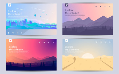 Wall Mural - a set of landscapes. templates of web pages in in a minimalist style. natural backgrounds in a flat 