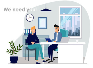Poster - Recruitment vector icon. Search for employees concept illustration. Two men at the office realistic style design, designed for web and app. Eps 10.