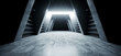 © IM_VISUALS - Future Corridor Tunnel Spaceship Dark Futuristic Sci Fi Reflection Grunge Concrete Triangle Shape Entrance Alien Led Glow White Blue Hallway Huge 3D Rendering
