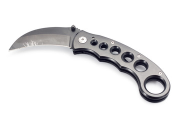 Black pocket combat knife on isolate white background