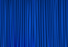 Closed Blue Curtain Background. Theatrical Drapes.