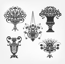 Vector Victorian Baroque Design Elements Flower Vase Set