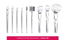 Collection Of Line Art Makeup Brushes Kit