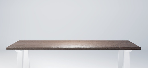 Poster - Empty table with rustic wooden tabletop suitable for product display. 3D render image.