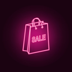 Poster - shopping bag with a sale sign neon icon. Elements of Sale set. Simple icon for websites, web design, mobile app, info graphics