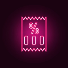 Sticker - store check neon icon. Elements of Sale set. Simple icon for websites, web design, mobile app, info graphics