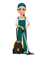 Poster - Cleaning service concept. Cheerful cartoon character