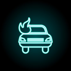 Poster - car fire neon icon. Elements of Insurance set. Simple icon for websites, web design, mobile app, info graphics