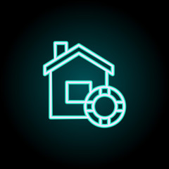 Poster - home and lifebuoy neon icon. Elements of Insurance set. Simple icon for websites, web design, mobile app, info graphics