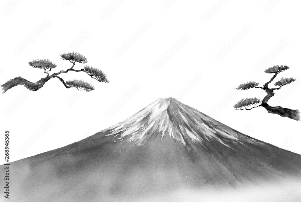 大特価 富士山と松 Stock Adobe | Vector Stock 水墨画 写真・グラフィック