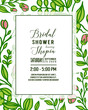 Vector illustration wedding invitation bridal shower with art of leaf flower frame
