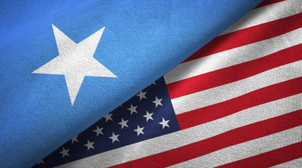 Somalia and United States two flags textile cloth, fabric texture