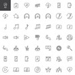 © alekseyvanin - Music and sound line icons set. linear style symbols collection, outline signs pack. vector graphics. Set includes icons as musical note, favorite store, music stave, upload and download cloud, forum