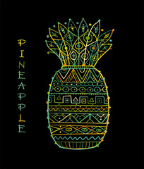 Sticker - Pineapple, ethnic ornament, sketch for your design