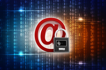 Poster - 3d rendering E-mail symbol with lock. Internet security concept