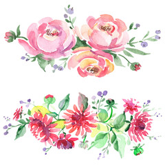 Wall Mural - Bouquet floral botanical flowers. Watercolor background illustration set. Isolated bouquets illustration element.