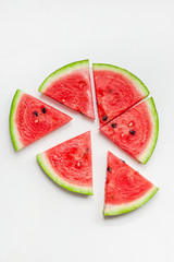 Wall Mural - Fresh watermelon slices on white background