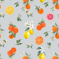 Canvas Print - Watercolor citrus pattern