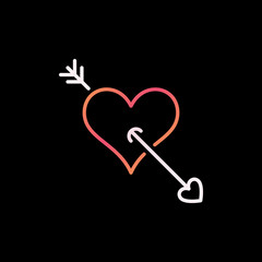 Aufkleber - Heart with Arrow outline colorful icon. Vector Valentines Day or Arrow of Cupid concept line sign on dark background