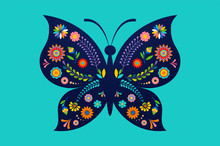 Summer Festival, Fair With Patterned Butterfly - Vector Background