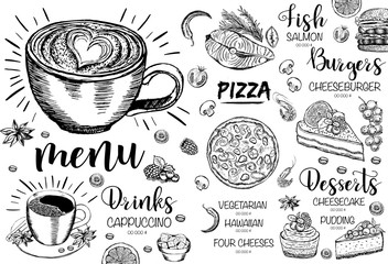 Canvas Print - Restaurant cafe menu, template design. Hand drawn.