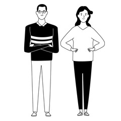 Poster - couple avatar cartoon character in black and white