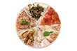 © winston - Variety of sliced pizza on plate, white background