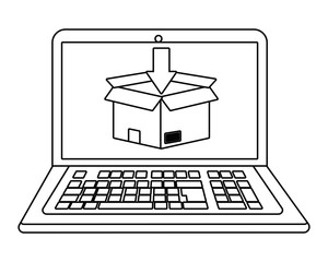 Poster - laptop showing box in black and white