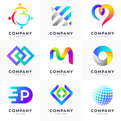 Modern logo design template set, Abstract logo set, colorful logo set, minimalist logo design template set of 9