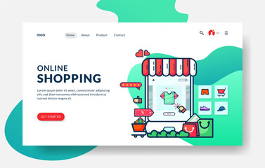 Poster - Landing page template of Online Shopping. Modern flat design concept of web page design for website and mobile website. Vector Illustrations