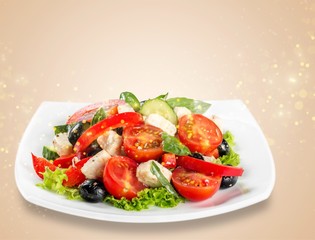 Canvas Print - Greek Salad - Feta Cheese, Olive and Vegetables, isolated on white