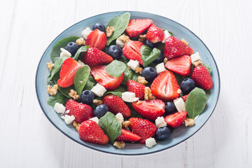 Poster - Summer Strawberry salad with spinach , cheese , nuts and blueberry