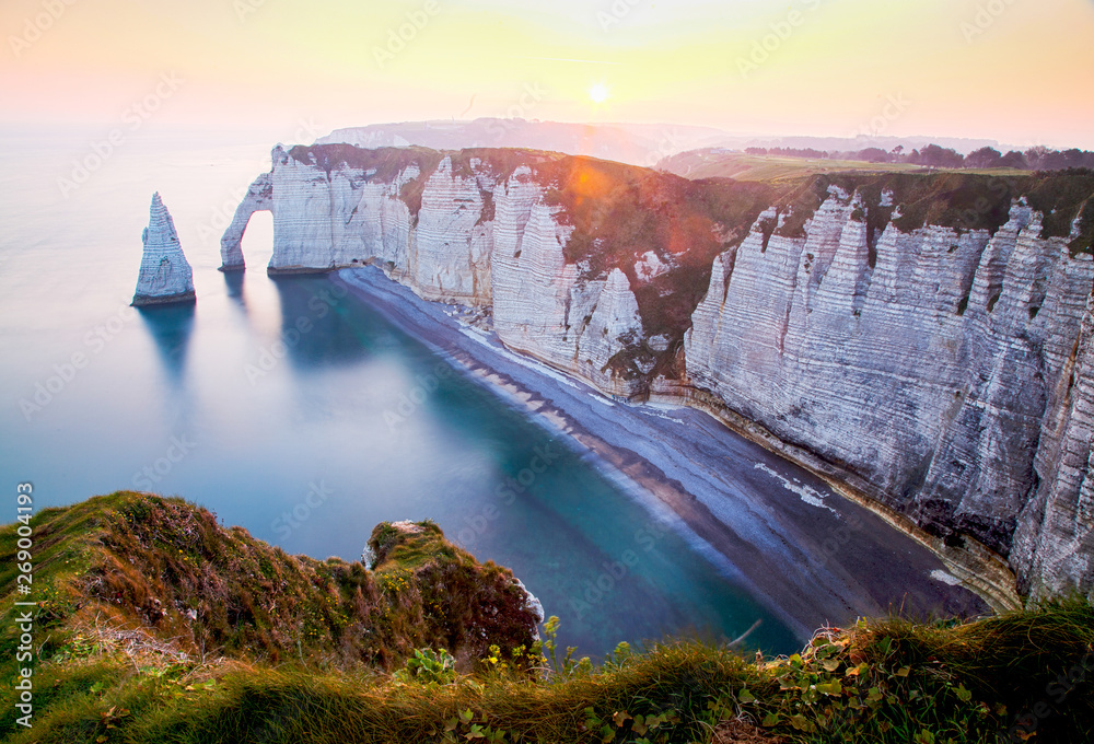 coastal landscape along the Falaise d'Aval the famous white cliffs of ...