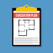 evacuation plan in clipboard, vector flat illustration