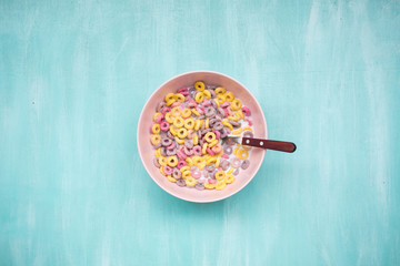 colorful cereal rings in bowl 