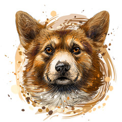 Wall Mural - pembroke welsh corgi. graphic, colored, hand-drawn portrait of a dog's head on a white background wi