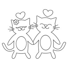 Cute Lovely Black And White Cats In Love Cartoon Vector Romantic Illustration For Coloring Art