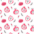 hand-drawn seamless pattern of red grenades