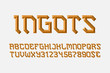 Ingots letters and numbers with currency signs. Artistic faceted font. Isolated english alphabet.