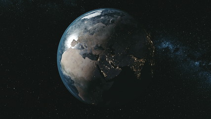 Wall Mural - epic spin planet earth galaxy night satellite view. deep open cosmos navigation milky way background