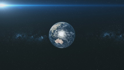 Wall Mural - spin earth orbit meteor glow starry background. planet fast motion universe celestial constellation 