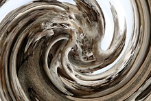 Roots Of Piece Of Driftwood Digitally Altered In A Twirl. Concept Of Wind And Water Eroding And Stressing Nature