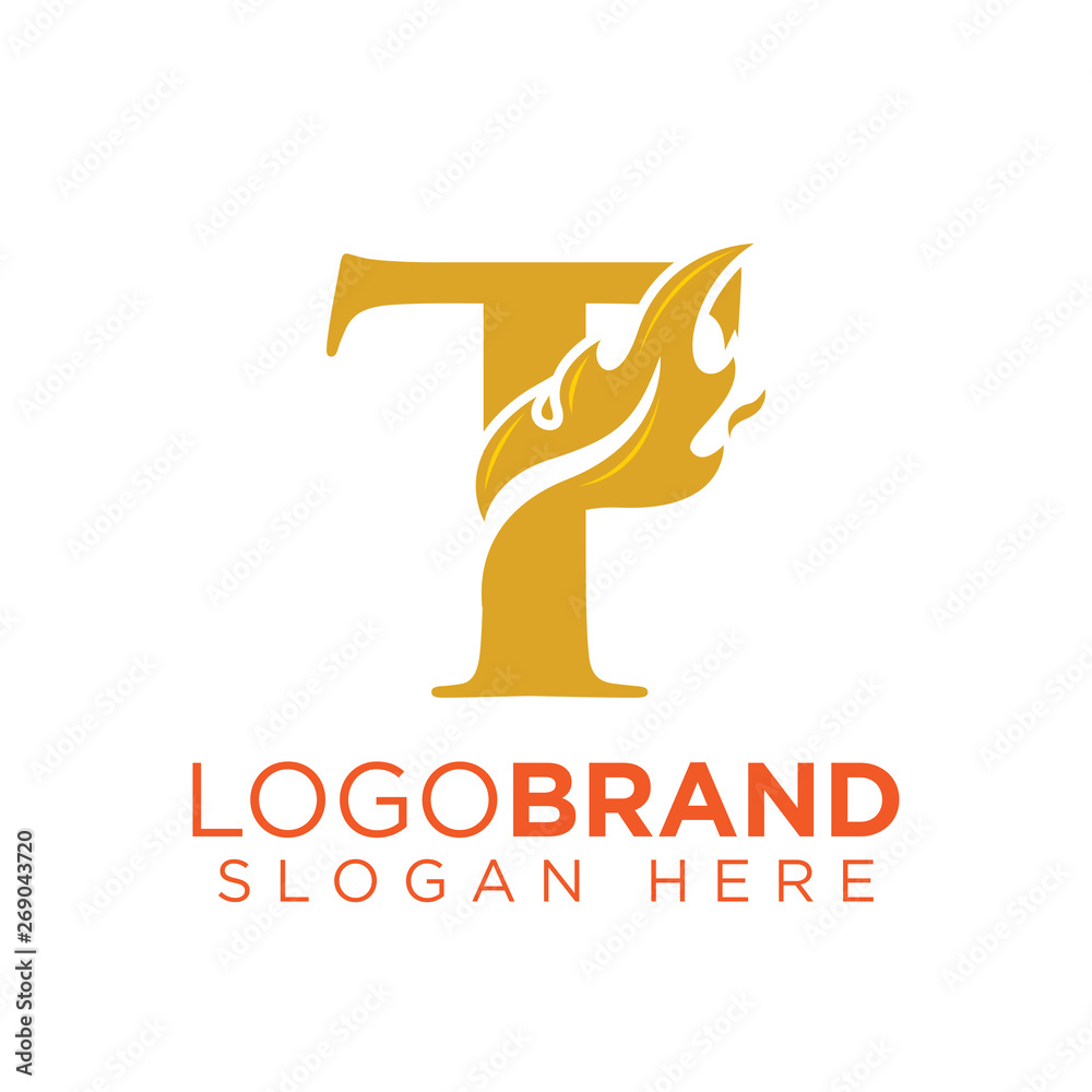 T Letter with Flame Fire logo vector Stock Vector | Adobe Stock