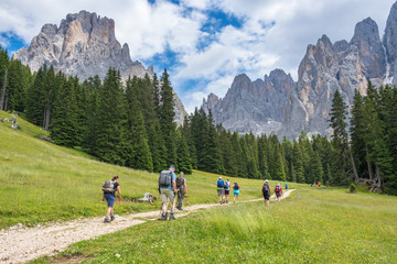 Wall Mural - people hiking in the dolomites alps