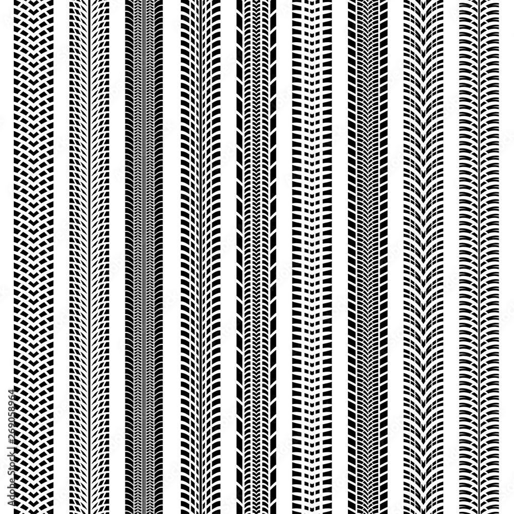 Tire tracks big seamless collection vector set Stock Vector | Adobe Stock