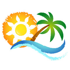 Poster - Sun, blue wave and palm tree design for travel