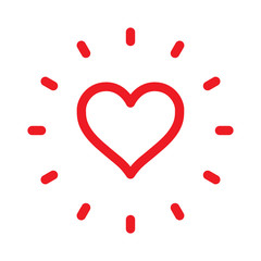 Heart with shine linear icon, love burst symbol, sunshine.