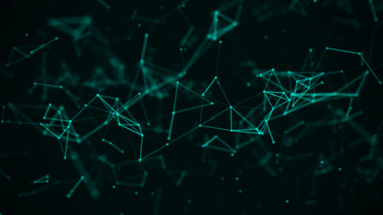 Poster - Digital plexus of many glowing lines and dots. Abstract futuristic background. 3D rendering