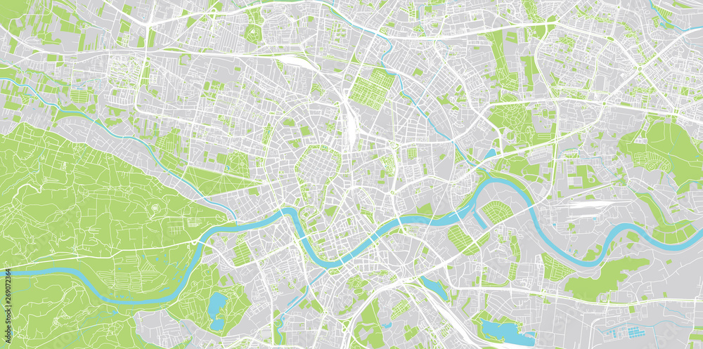 Obraz Urban vector city map of Krakow, Poland fototapeta, plakat